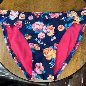 D00.18. Arizona Blue. Pink and yellow bikini bottoms w/decorative front buttons